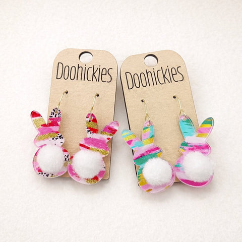 Brush Strokes Bunny Tail Dangles - Easter Earrings