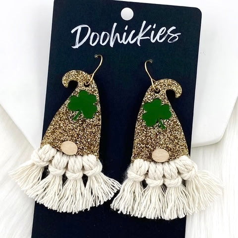2.75" Lucky Gnome Macrame - St. Paddy Earrings