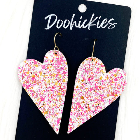 2.5" Valentine Cotton Candy Glitter Hearts (leather) -Earrings