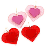 Glitter 3-D Hearts -Valentine Acrylic Earrings