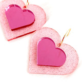 Glitter 3-D Hearts -Valentine Acrylic Earrings