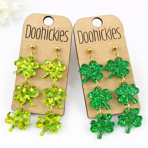 Sparkle Shamrock Acrylic Dangles - St. Patrick's Day Earrings
