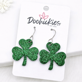 1.25" Glittery Green Shamrock Corkies -Earrings