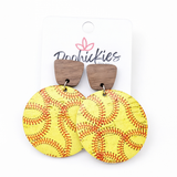 2" Walnut & Baseball/Softball Piggyback Corkies -Sports Earrings