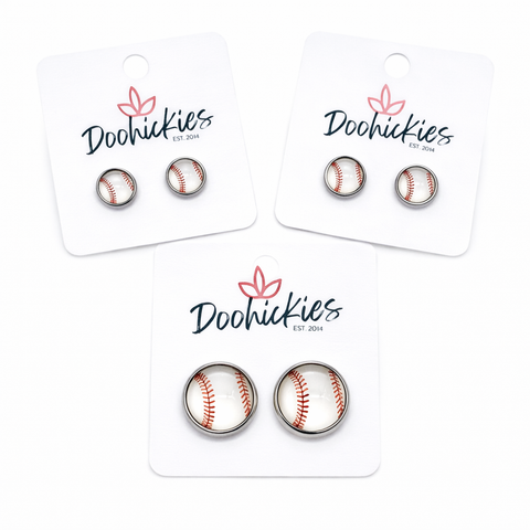 Vintage Baseball in Stainless Steel Settings -Sports Earrings