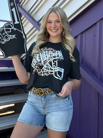 Leopard Helmet with Glitter Touchdown Tee - PLEASE ALLOW 3-5 BUSINESS DAYS FOR SHIPPING