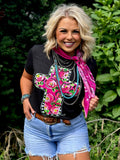 Callie Ann Stelter Pink Floral Cross Tee - PLEASE ALL 3-5 BUSINESS DAYS FOR SHIPPING
