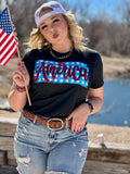 America on Stars in Red Metallic Puff Tee - PLEASE ALLOW 3-5 BUSINESS DAYS FOR SHIPPING