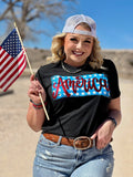 America on Stars in Red Metallic Puff Tee - PLEASE ALLOW 3-5 BUSINESS DAYS FOR SHIPPING