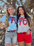 1776 in Metallic Puff with Stars Tee - PLEASE ALLOW 3-5 BUSINESS DAYS FOR SHIPPING