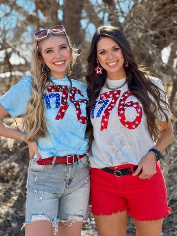 1776 in Metallic Puff with Stars Tee - PLEASE ALLOW 3-5 BUSINESS DAYS FOR SHIPPING