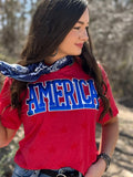 America in Blue Metallic Puff Tee - PLEASE ALLOW 3-5 BUSINESS DAYS FOR SHIPPING