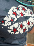 Patriotic Lips with Red Glitter Stars Tee - PLEASE ALLOW 3-4 DAYS FOR SHIPPING