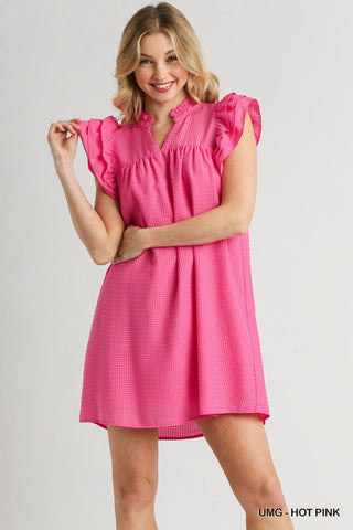 The Ruby Hot Pink Ruffle Sleeve Dress