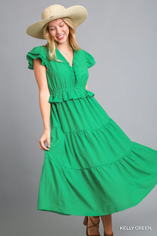 The Leah Kelly Green Ruffled Midi Dress
