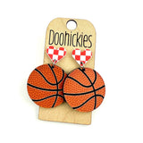 Checkered I Heart Basketball Dangles Sports Earrings