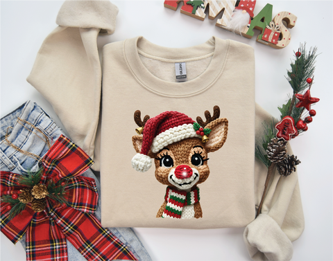 Faux Yard Rudolph Christmas Sweater - PLEASE ALLOW 3-5 BUSINESS DAYS FOR SHIPPING