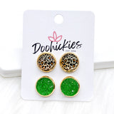 12mm Golden Leopard & Green Sparkles in Gold Settings