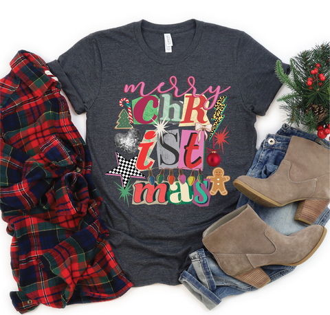 Merry Christmas DTG on Dark Heather Grey - PLEASE ALLOW 3-5 BUSINESS DAYS FOR SHIPPING