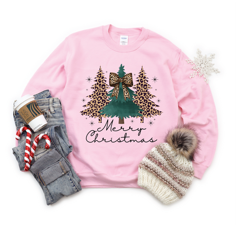 Merry Christmas Leopard Trees- Graphic Sweatshirt or TE - PLEASE ALLOW 3-5 BUSINESS DAYS FOR SHIPPINGE