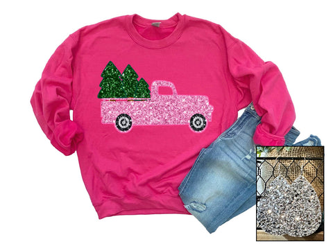 Pink Christmas Truck (Glitter Look) - PLEASE ALLOW 3-5 BUSINESS DAYS FOR SHIPPING