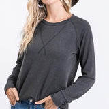 Vintage Charcoal Top Stitch Long Sleeve Top