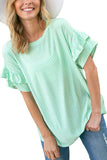 Mint Striped Ruffle Sleeved Top